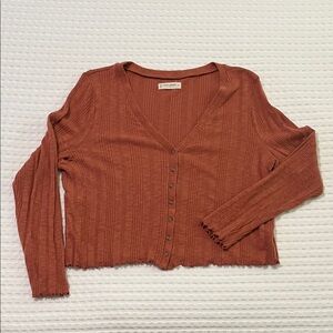 Lucky Brand Terracotta Ribbed Button-Up Cardigan